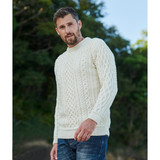 Aran Woollen Mills Supersoft Merino Crew Neck Aran Sweater Natural_10001