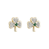 Solvar 14K Gold Diamond & Emerald Shamrock Stud Earrings_10001