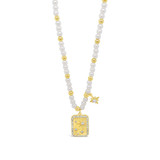 Gold & Pearl Beaded Neckace with Rectangle Star Charm
