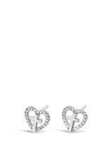 Kids Sterling Silver Heart Cubic Zirconia Cross Earrings