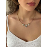 Necklace Three Stone Halo Yellow Gold/Whit Opal 