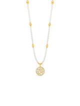 Pearl Necklace Round Floating Stone Pendant Gold/White Opal 