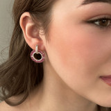 Baguette Stone Circle Drop Earrings Pink/Yellow Gold 