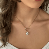 Paper Chain T-Bar Necklace With Square Drop Yellow Gold 