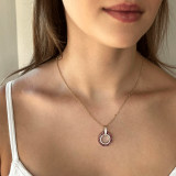 Short Open Circle Baguette Pendant/Chain Pink/Yellow Gold 