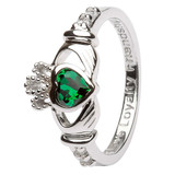 Shanore Sterling Silver Claddagh Emerald Green Stone Ring_10001