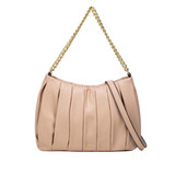Perla Pleated Shoulder Bag with Chain Nude