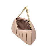 Perla Pleated Shoulder Bag with Chain Nude