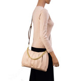 Perla Pleated Shoulder Bag with Chain Nude
