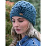 Ladies Aran Trellis Pullon with Flower Denim Blue Ladies Aran Trellis Pullon with Flower Denim Blue