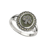 Sterling Silver Marcasite Shamrock Marble Ring