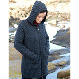 West End Knitwear Galway Hooded Aran Cardigan Charcoal_10001