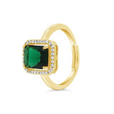 Gold & Emerald Rectangle Halo Setting Cluster Ring