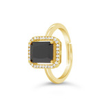Gold & Jet Rectangle Halo Setting Cluster Ring