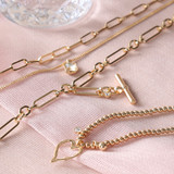 Ava Gold Small Beaded Necklace with Hammered Heart