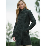 West End Knitwear Liffey Side Zip Aran Cardigan Army Green_10001