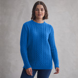 Una Honeycomb Crew Neck Aran Sweater blue