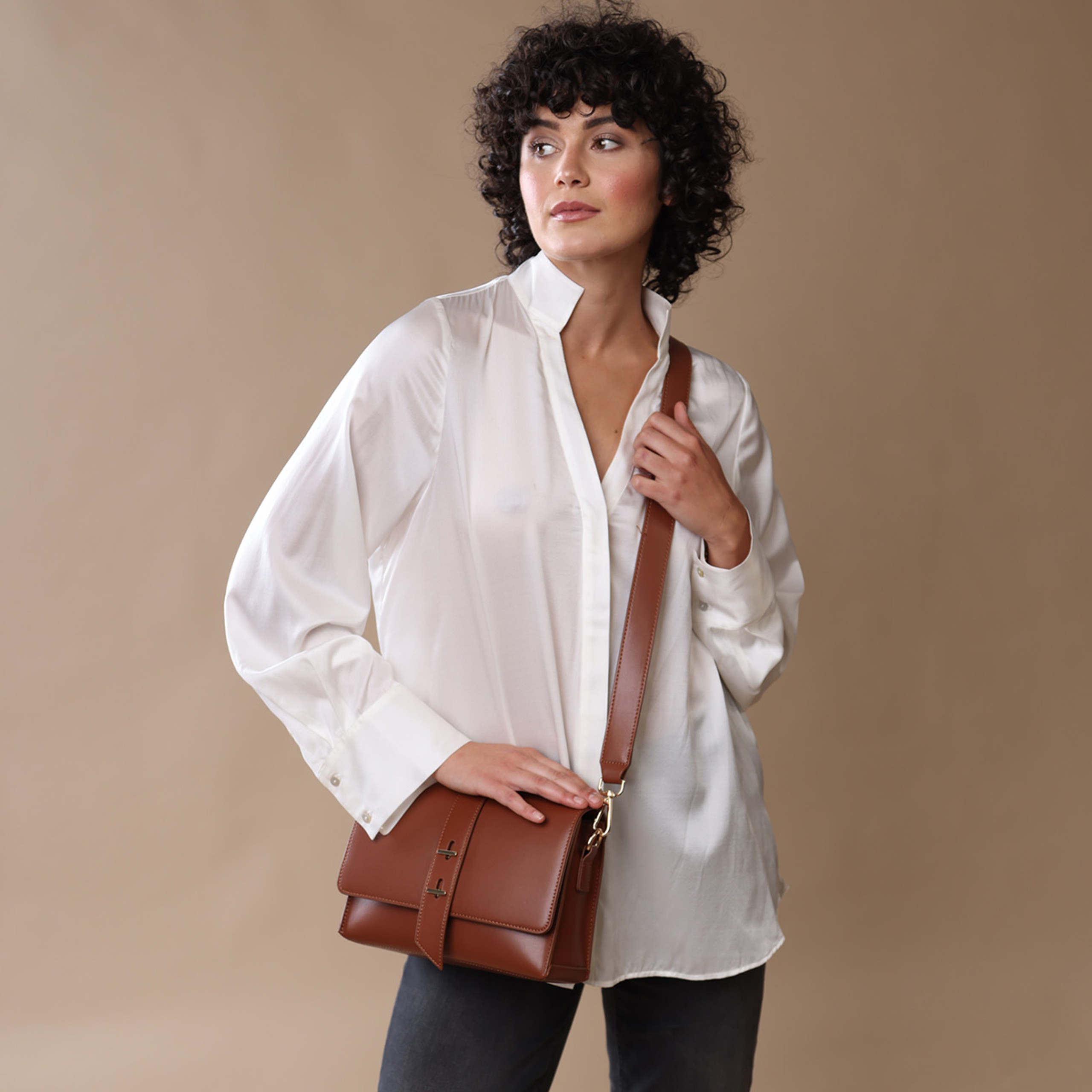 Ayla Flapover Crossbody Bag Tan Kilkenny Design