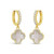 Gold & White Opal Clover Hoop Drop Earrings