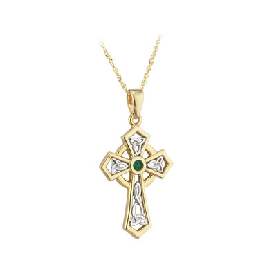 Solvar 14K Two Tone Gold Emerald Cross Pendant Kilkenny Design
