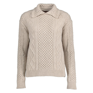 McConnell Woollen Mills Ladies Diamond Aran Jumper With Tweed Back ...