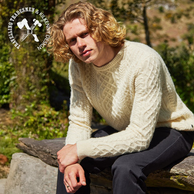 Martin Interlinking Cable Crew Neck Aran Sweater – Blue | Kilkenny 