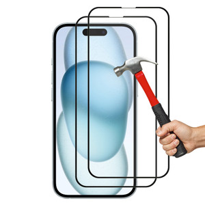 2x iPhone 15 (6.1") Premium Full Cover 9H Tempered Glass Screen Protectors