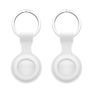 [2 pack] White Silicone Protective Case Holder for Apple AirTag Tracker with Keychain Ring