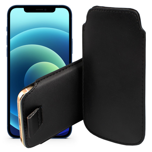 iPhone 13 Mini (5.4") Black Pull Tab Pouch Slim Sleeve PU Leather Case