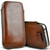 iPhone 14 (6.1") Brown Pull Tab Pouch Slim Sleeve PU Leather Case