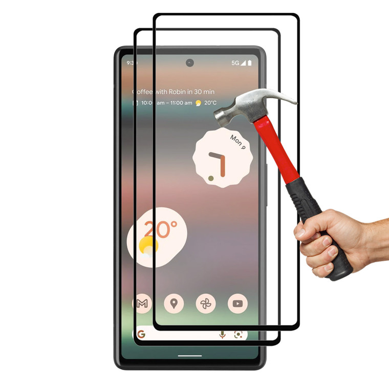 2x Google Pixel 6a (6.1") Premium Full Cover 9H Tempered Glass Screen Protectors