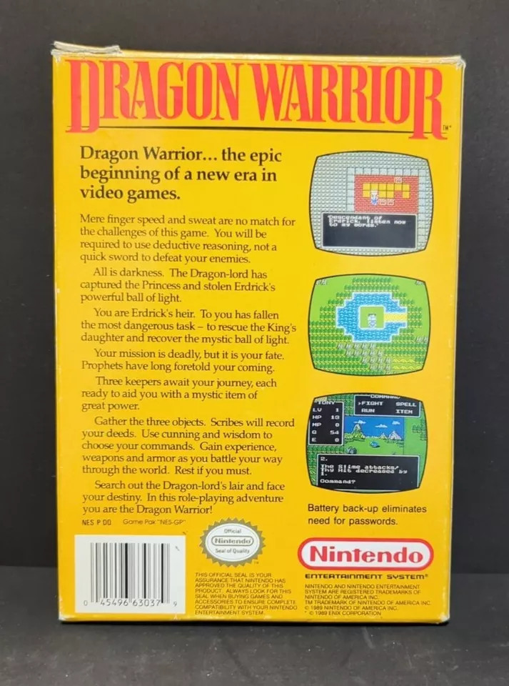Dragon Warrior Nintendo NES 1989 w/ Box, Sleeve & Manual