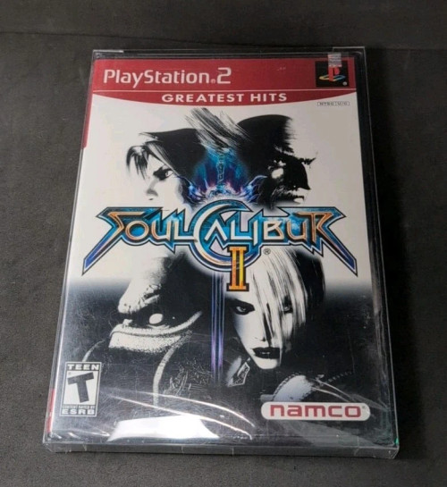Factory sealed copy of Soul Calibur II Greatest Hits edition for Sony PlayStation 2 with red label case.