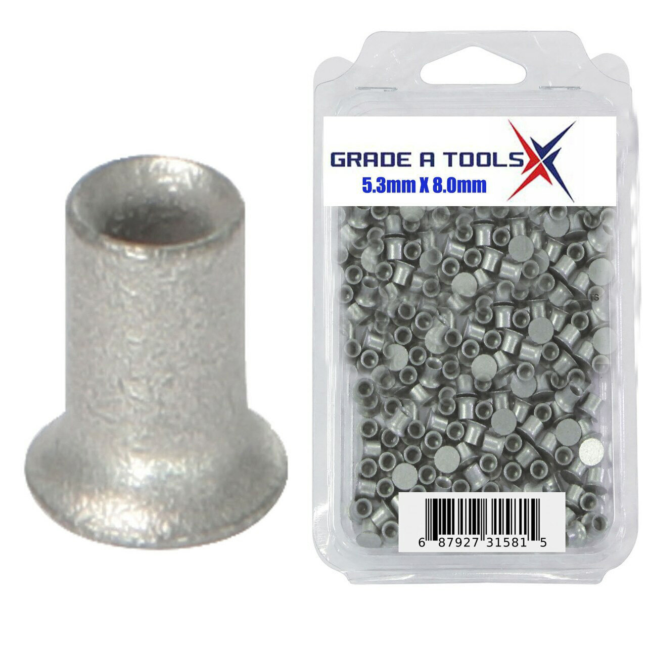 5.3mm x 8.0mm Aluminum Self Piercing Rivets, 100/Box A