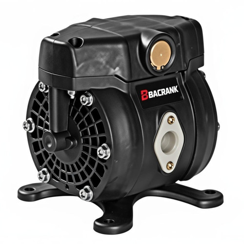 Balcrank 1120-029A CenterFlo CF10 polypropylene AODD pump: compact 1:1 ratio, 10 GPM flow for antifreeze, ATF, motor oil & windshield wash. Stall-free, chemical-resistant for quick lube shops.