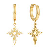Gold Dasal Drop Earrings with Filipino sun cross design, stainless steel waterproof tarnish-free hoop earrings, faith-inspired Pinay jewelry from the Philippines