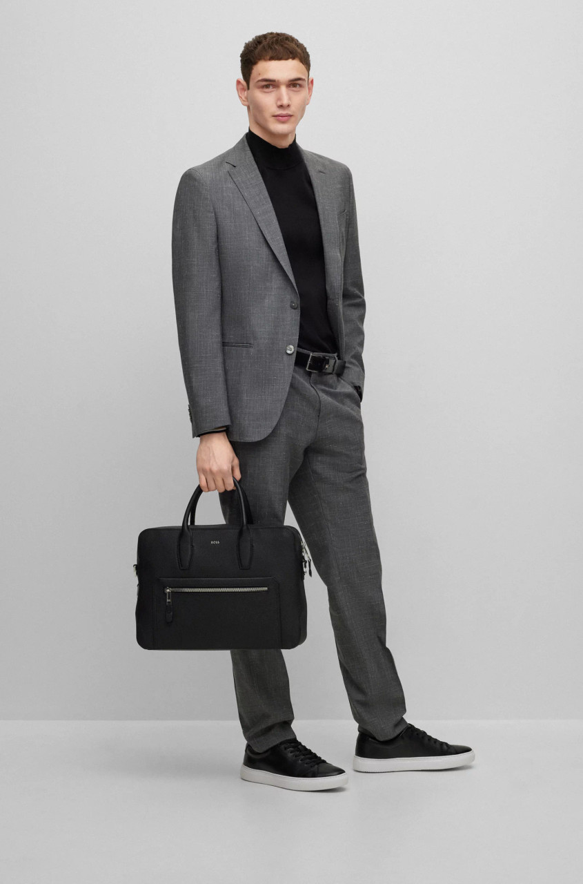HUGO BOSS｜ (Highway Briefcase (50498649-235)) BOSS Highway Briefcase 15″ grained cow leather brown
