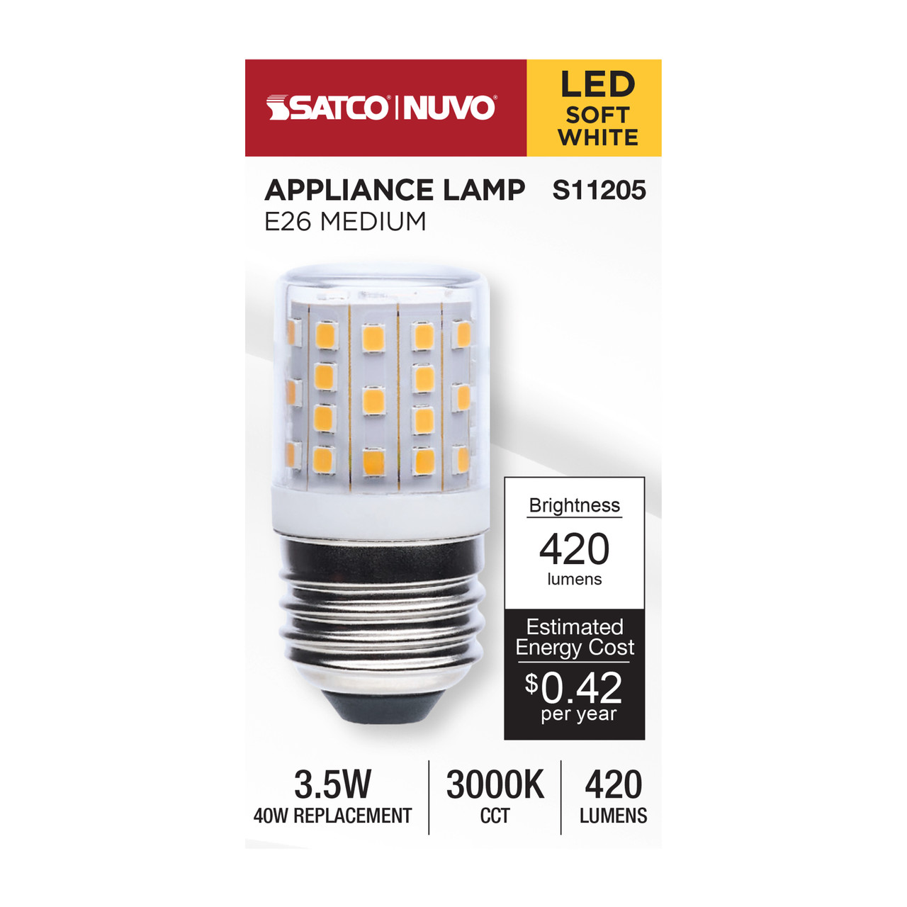3.5W T14 LED 3000K CCT Clear E26 Base 120-240V | Satco S11205