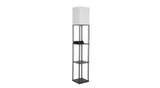ASD Lighting ASD-FLS-TR-E26-BW-UO | Traditional Floor Lamp with Three Square Shelves and Outlet Box 120V E26 with LED Bulb 9W 3CCT Pull Chain USB-A, Type-C 62inch Black Frame White Shade ETL