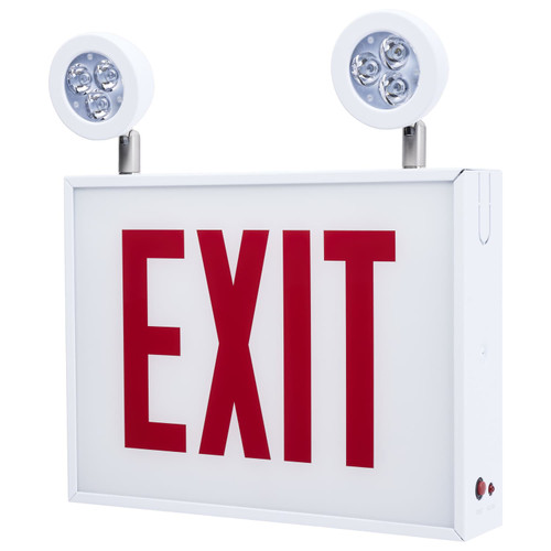 Satco | 67-311 | Combo Exit Sign/Emergency Light Chicago Approved White Housing 120-277V 90 min Backup Single Face Surface Mounting Remot