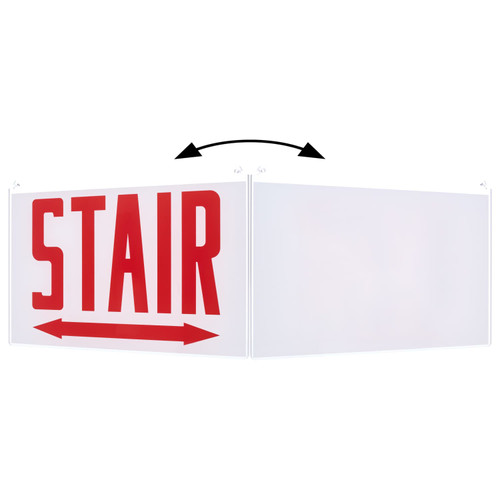 Satco | 67-367 | Edge Lit Exit Sign Panel Accessory White Single-Face Plastic Panel Red STAIR Signage Double Direction Arrow For Use with