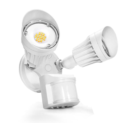 ASD Lighting ASD-LSR-20AC-WH | LED Security Floodlight 2 round heads 20W CCT Selectable 3000/4000/5000K with 180° Motion Sensor and Photocell White ETL