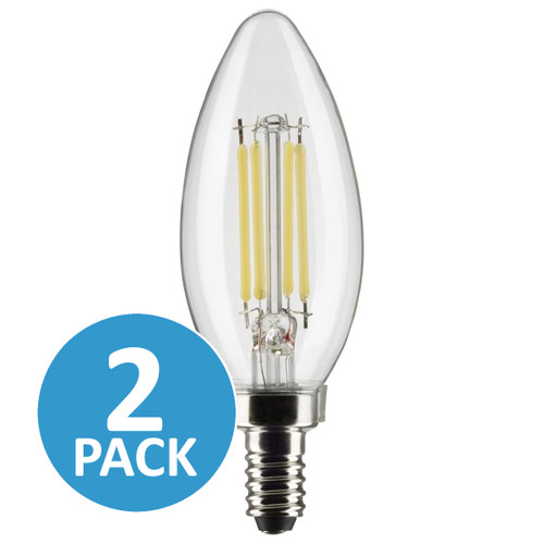 Satco S21817 | 3 Watt B11 LED; Clear; Candelabra Base; 2700K; 200 Lumens; 120 Volt; 2-Pack