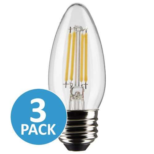 Satco S21368 | 4 Watt B11 LED; Clear; Medium base; 90 CRI; 2700K; 120 Volt; 3-Pack