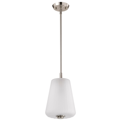 Satco 60-8227 Lune, Mini Pendant, Brushed Nickel Finish, Etched White Glass