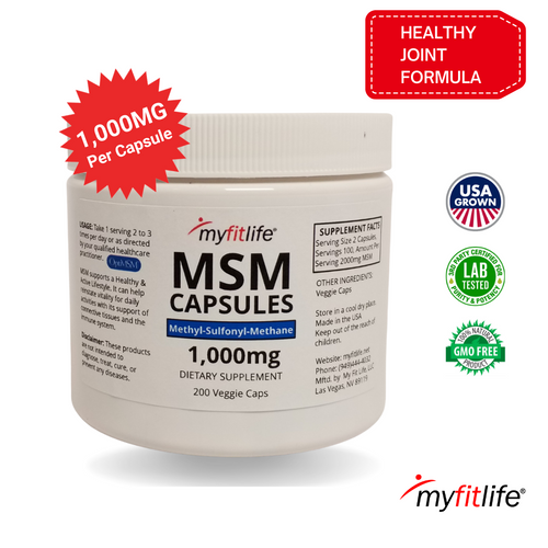 PURE MSM CAPSULES FOR HEALTHY JOINTS AND MOBILITY – OPTIMSM (1,000mg/Capsule) –200ct Jar by My Fit Life