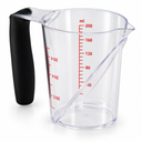 Clear Plastic Measuring Cup With Handle 200ml with black handle, red measurement markings and pouring spout