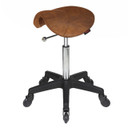 Saddle Tan Salon Stool NO Back - Black Base - Click'n Clean Castor Wheels