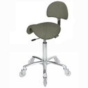 Saddle with Back - Forest Green Salon Stool - Chrome Base
