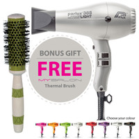 Parlux 385 Power Light Ceramic and Ionic Hair Dryer - Silver With Bonus Thermal Brush